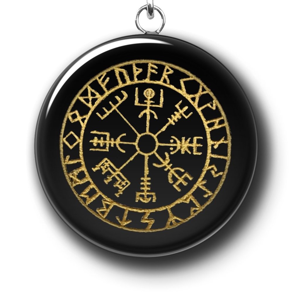 VEGVISIR ON OBSIDIAN PENDANT NECKLACE